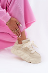 Sneakersy Damskie Skóra Naturalna Platforma Beżowe GOE RR2N4043