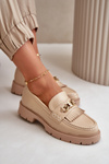 Eco Leather Women's Moccasins with Golden Decoration Beige Zanita