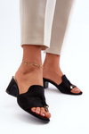 Women's Black Faux Suede Mules with Heel Jemenna