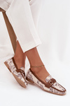 Patterned Loafers Women Shoes With Decorative Element Beige Brown Evelora