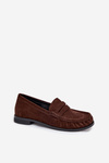 Damskie Loafersy Eko Zamsz Płaski Obcas Brązowe Rivianne
