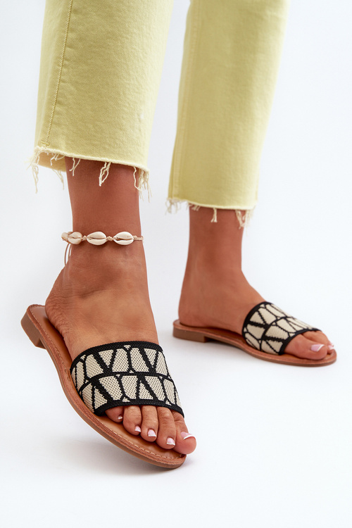 Women's Black Flat Sandals Traivea