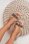 Women Flat Sandals With Crystals S.Barski KV51-079 Beige