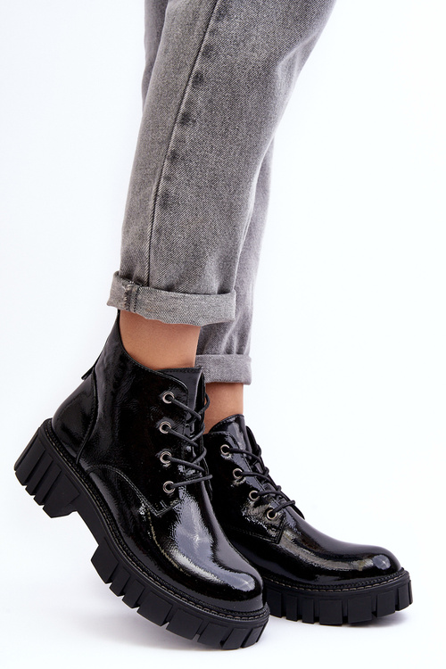 Laced Insulated Patent Boots Black Bjorg