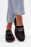 Suede Women's Loafers with Decoration D&A MR52-176 Black