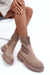 Women's Suede Boots With Sock On Platform And Flat Heel Dark Beige Rewam