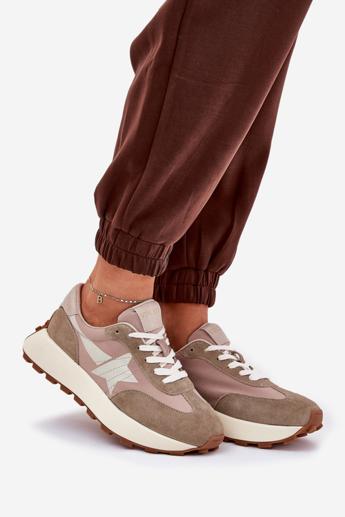 Buty Sportowe Damskie Zamszowe Platforma Beżowe Vinceza 66720