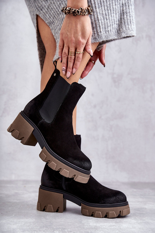 Women's Suede Platform Boots Black Hilde