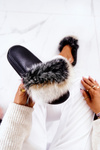Slippers With Natural Fur Black and white Naturis