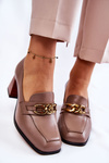 Leather Pumps With Chain Laura Messi 2514 Beige