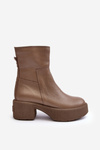 Leather Boots On Low Heel Dark Beige Lemar Volavola