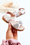 Children's Leather Sandals Brocade Hearts White Luisa