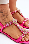 Women's Suede Sandals With Stones Fuchsia Calabrio