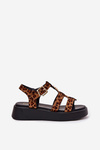 Ladies Platform Sandals With Gold Detail Leopard Fevire
