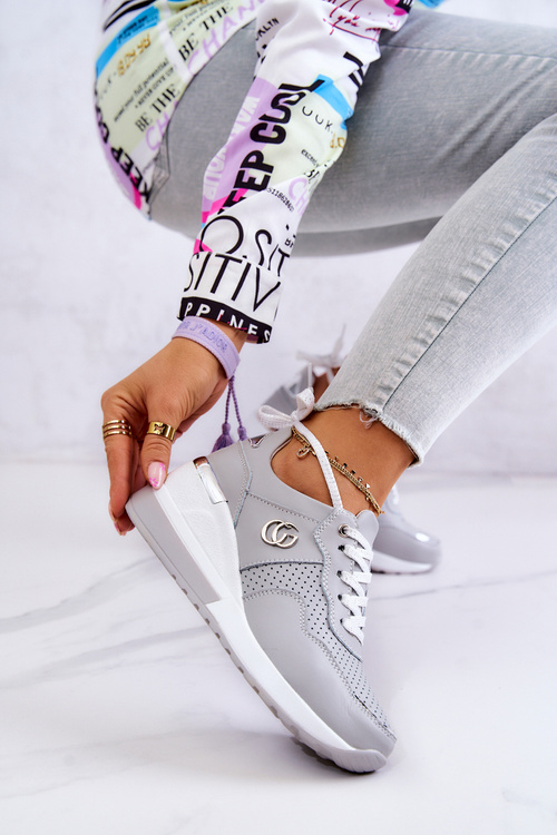 Buty Sportowe Sneakersy Damskie Skórzane Szare Loissa