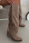 Women's Cowboy Boots With Fringes On A Heel Beige Tivara