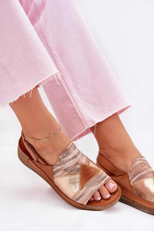 Ladies Leather Wedge Sandals With Braiding Maciejka L7067-29 Brown