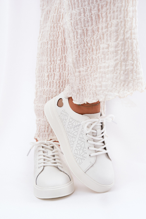 Women's Leather Sneakers On Platform Vinceza 88018 White