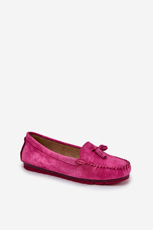 Women's Flat Classic Suede Moccasins S.Barski LR51-548 Fuchsia