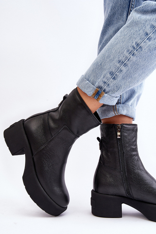 Leather Low Heel Boots Black Lemar Volavola