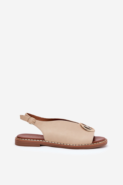 Flat elegant sandals with decoration beige Iseliria