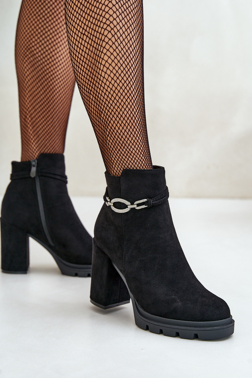 Women's Heeled Boots Eco Suede With Decorative Strap Black Maivone