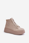 Sneakersy Damskie Wysokie Skóra Naturalna Platforma Beżowe Vinceza 66707
