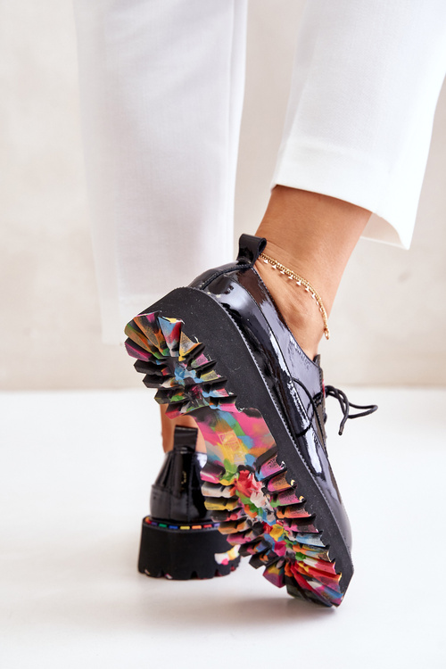 Półbuty Damskie Lakierowane Sznurowane Artiker 55C0497 Czarne