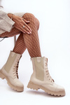 Leather Women's Lace-Up Ankle Boots Beige Nicole 2836
