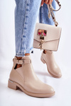 Women's Leather Flat Boots On A Flat Heel Beige Marla