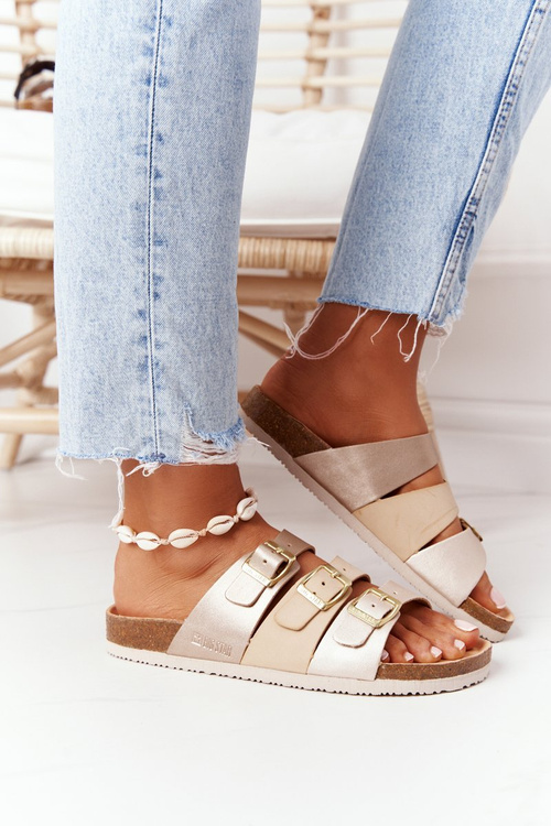 Leather Profiled Slippers Big Star HH274585 Beige-Gold