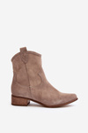 Suede Cowboy Boots with Low Heel Zazoo 3329 Cappucino