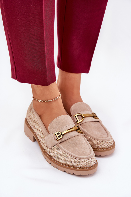 Women’s moccasins with braid and gold detail beige Seffolia