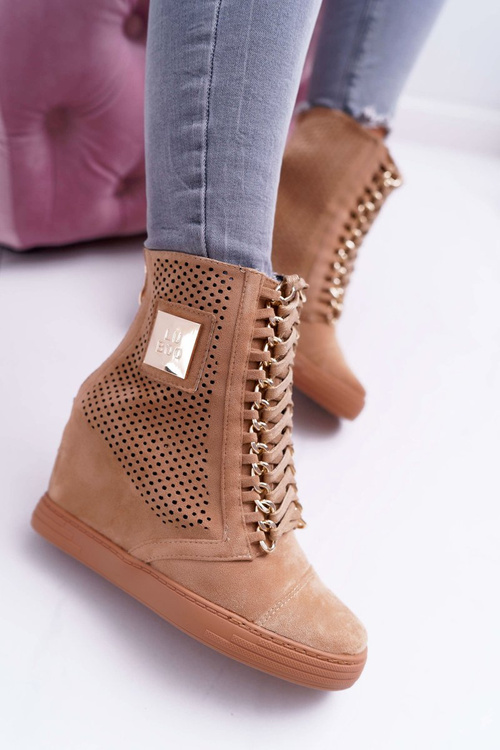 Women's Lu Boo Openwork Suede Camel Sneakers Clamma