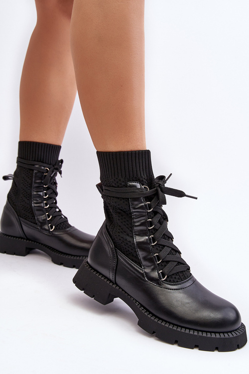 Women's lace-up ankle boots with sock black Gentiana