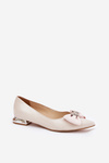 Elegant Leather Ballet Flats Women With Bow Laura Messi 2893 Beige