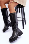 Women's Leather Officer Boots on a Flat Heel Black Nenet