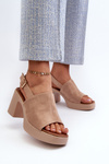 Women's Platform and Heeled Sandals in Beige Eco Suede Vatle