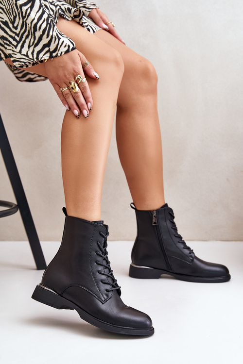 Warm Women's Worker Boots Natural Leather Vinceza 66691 Black