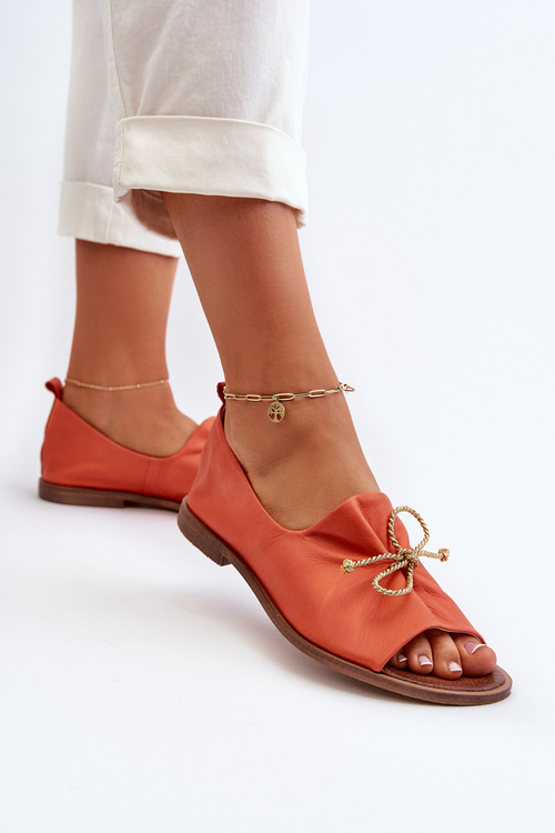 Zazoo 2660 Women's Leather Ballerina Flats Orange