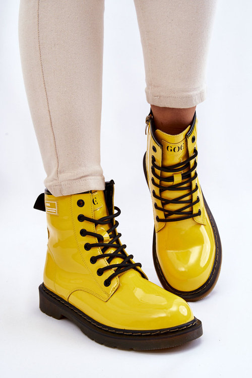 Botki Damskie Lakier Ocieplane Żółte GOE II2N4054