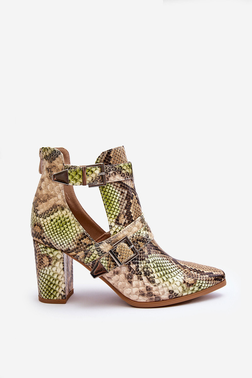 Trendy Heeled Boots with Cutouts Beige-Green Suelo