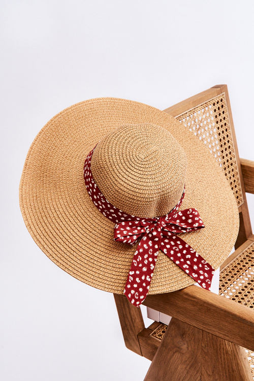 Kapelusz Modny Materiałowa Kokarda Beżowy