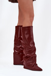 Insulated Women's Boots with Rolled Shaft on a Heel Bordeaux Elivira