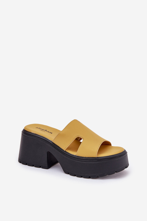 Ladies Platform Slippers With A Chunky Heel Yellow Rizana