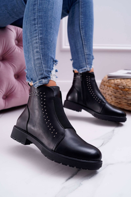 Women's Flat Heel Boots Riveted Black Sergio Leone BT519
