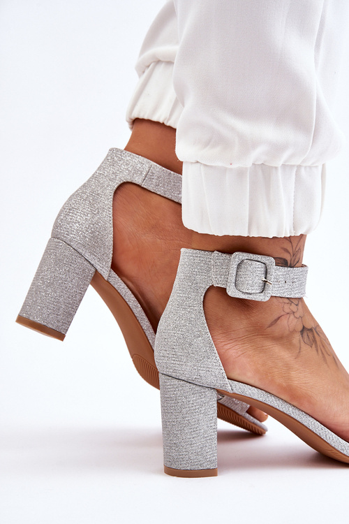 Glossy Heel Sandals Silver Maxim