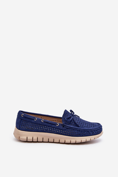 Women's Moccasins with Bow Navy Blue Reece