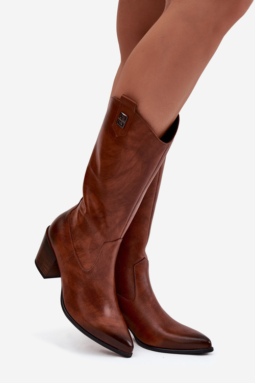 Leather Cowboy Boots With Heel Insulated Zazoo 70155 Brown