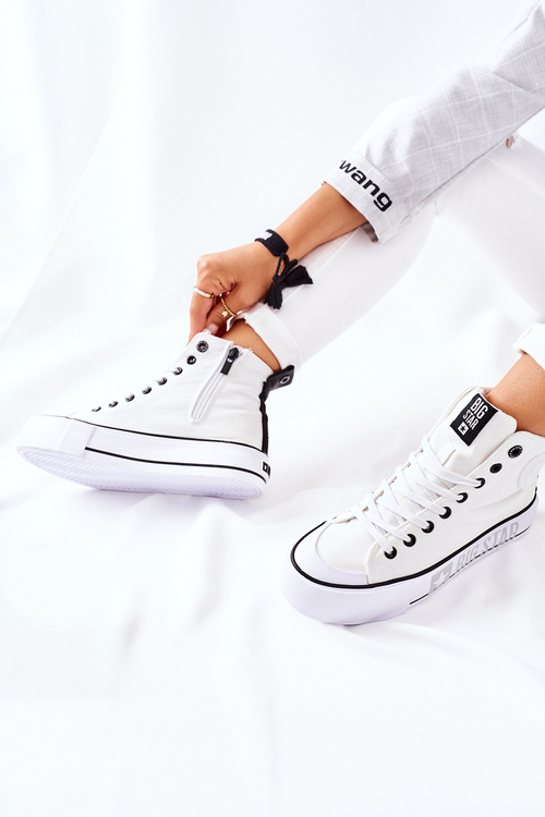 Trampki Wysokie Platforma Suwak Big Star Białe II274014